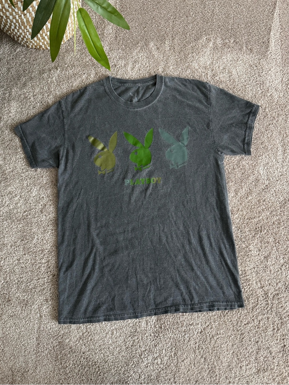 Men's Vintage Three green toned Playboy Graphic Tshirt M